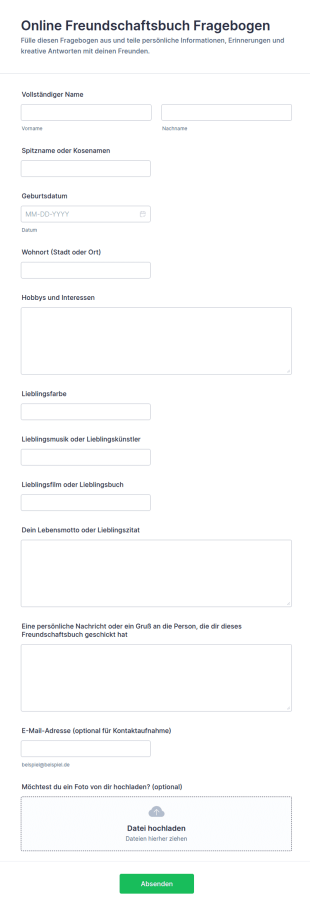 Online Freundschaftsbuch Fragebogen