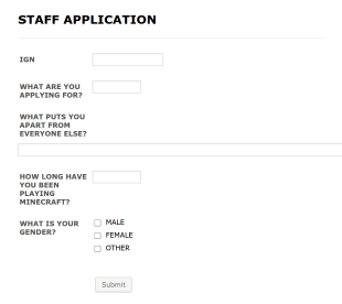 Online Game Staff Application Form Template