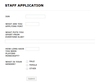 Online Game Staff Application Form Template