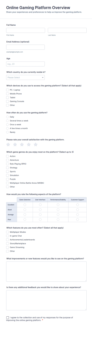 Online Gaming Platform Overview Form Template