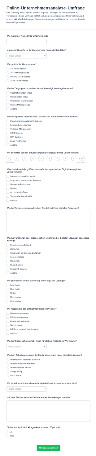 Online Geschäftseinblicke Umfrage