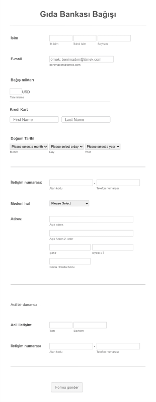 Online Gıda Bağış Form Template