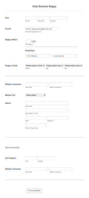 Online Gıda Bağış Form Şablonu