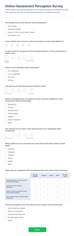 Online Harassment Perception Survey Form Template