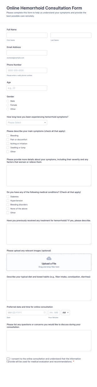 Online Hemorrhoid Consultation Form Template
