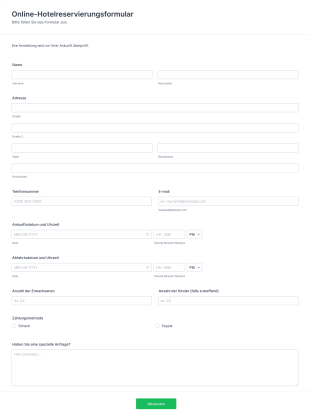 Online Hotelreservierungsformular