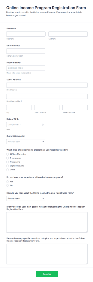 Online Income Program Registration Form Template