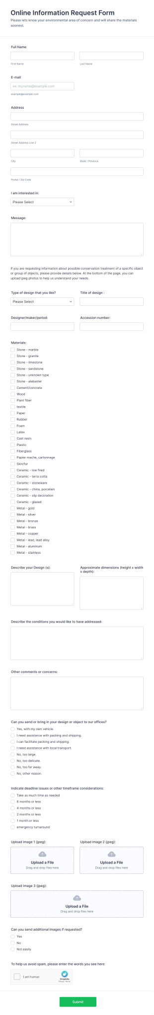 Online Information Request Form Template