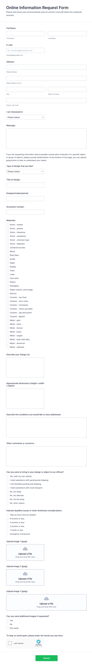 Online Information Request Form Template