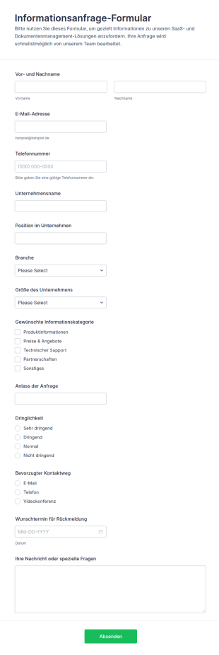 Online Informationsanfrage Formular