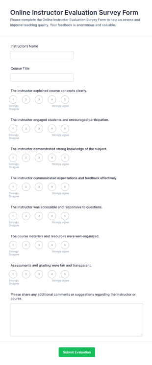 Online Instructor Evaluation Survey Form Template