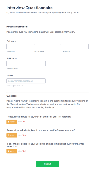 Speaking Interview Recording Form Template