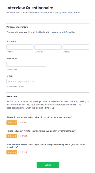 Speaking Interview Recording Form Template
