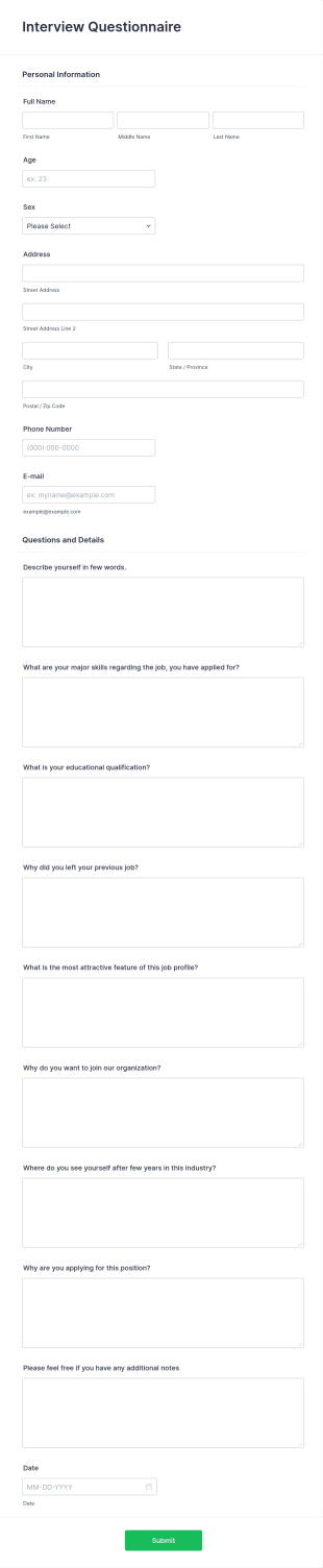 Online Interview Questionnaire Form Template