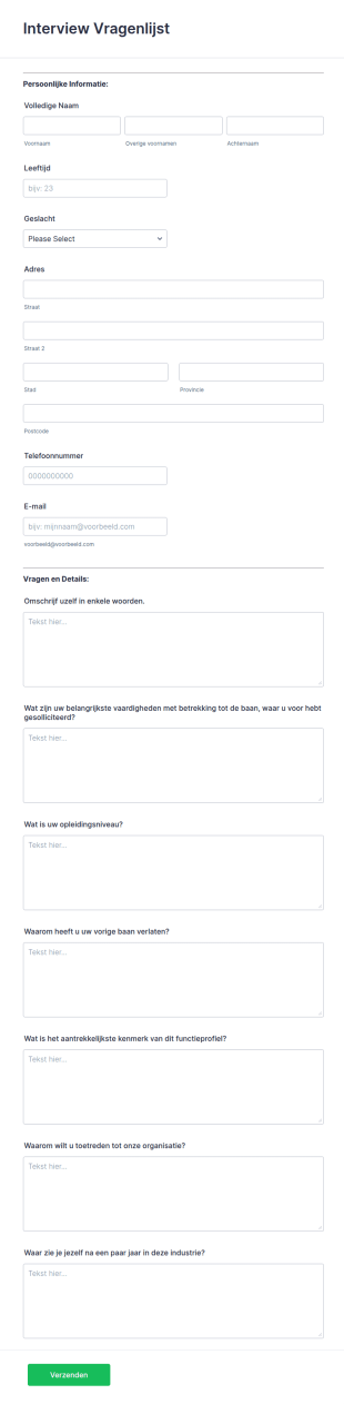 Online Interview Vragenlijst Formulier