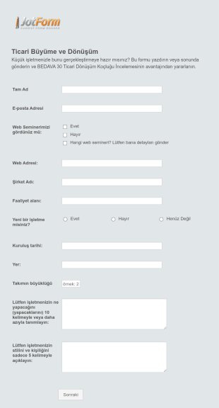 Online İş Anketi Form Template
