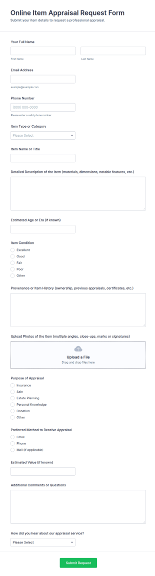 Online Item Appraisal Request Form Template