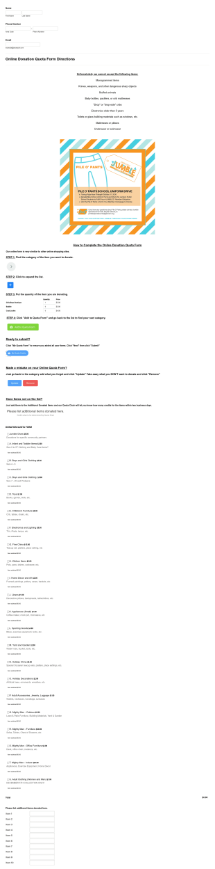 Online Jumble Donation Quota Form Template