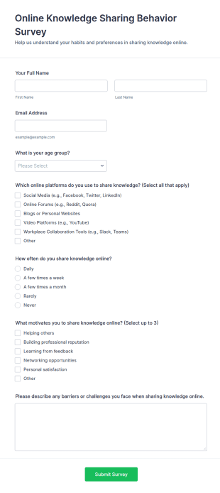 Online Knowledge Sharing Behavior Survey Form Template