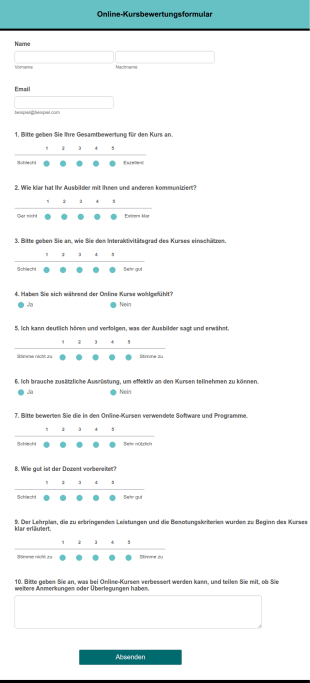 Online Kursbewertungsformular