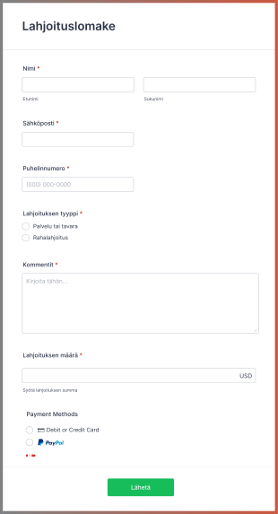 Online Lahjoituslomake Form Template