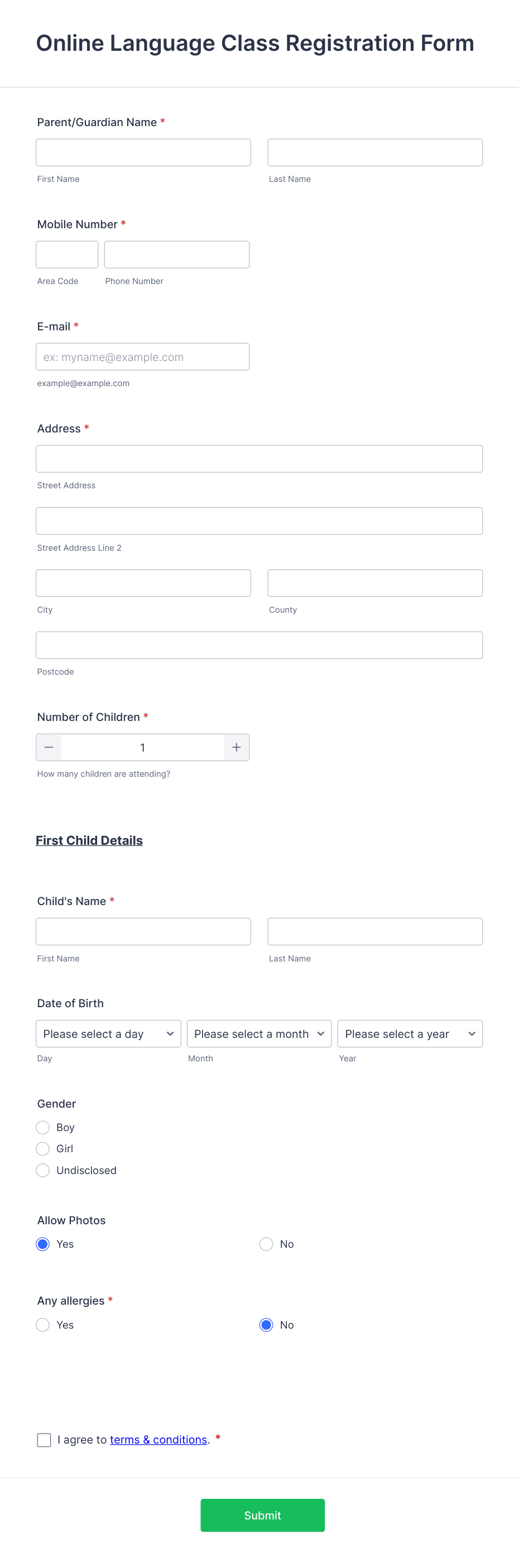 Online Language Class Registration Form Template | Jotform