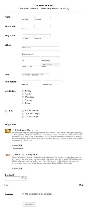 Online Language Course Application Form Template