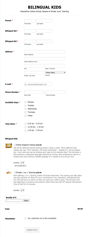 Online Language Course Application Form Template