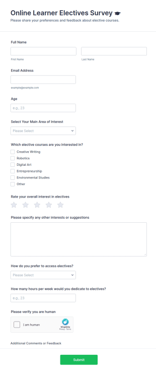 Online Learner Electives Survey 🎓 Form Template