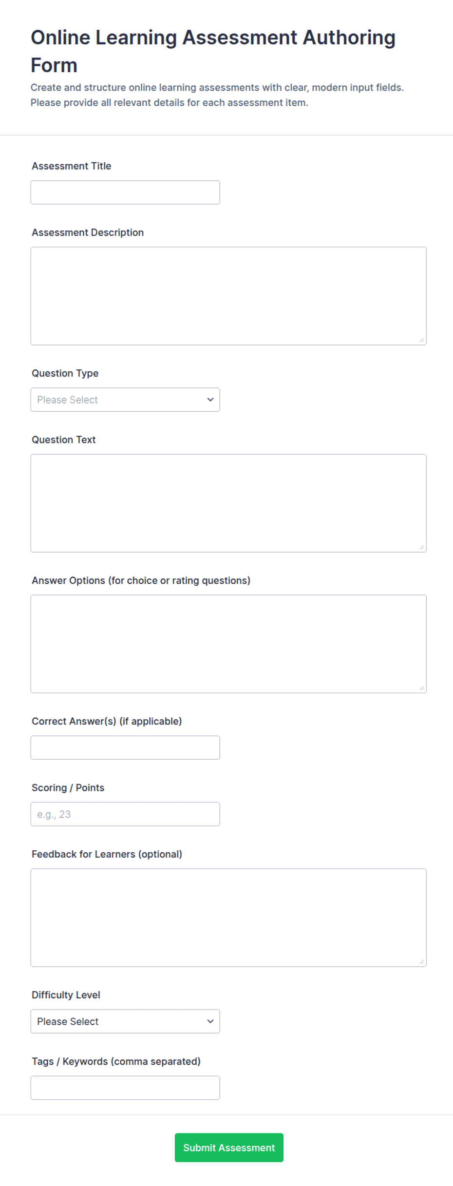 Online Learning Assessment Authoring Form Template | Jotform