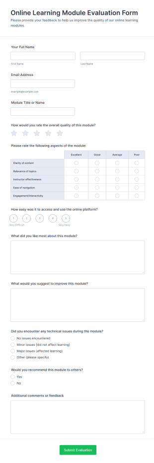 Online Learning Module Evaluation Form Template