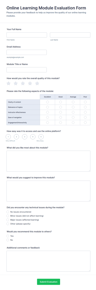 Online Learning Module Evaluation Form Template