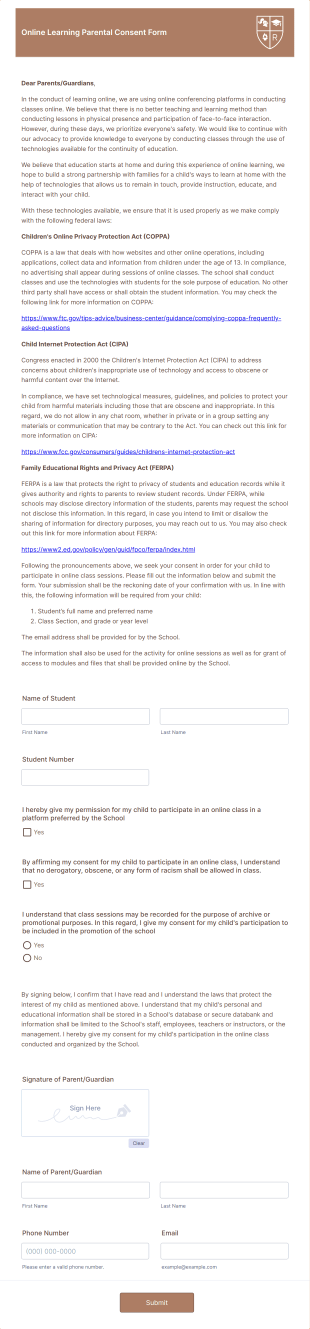 Online Learning Parental Consent Form Template