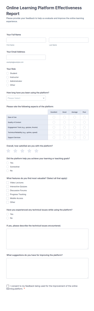 Online Learning Platform Effectiveness Report Form Template
