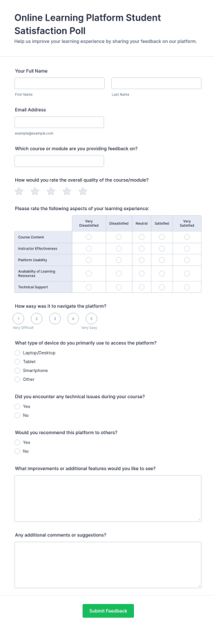 Online Learning Platform Student Satisfaction Poll Form Template