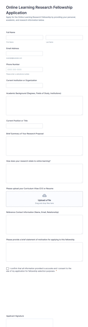 Online Learning Research Fellowship Application Form Template