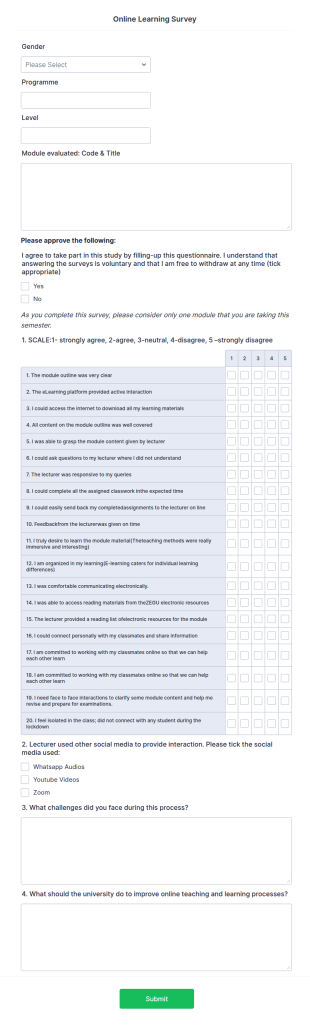 Online Learning Survey Form Template