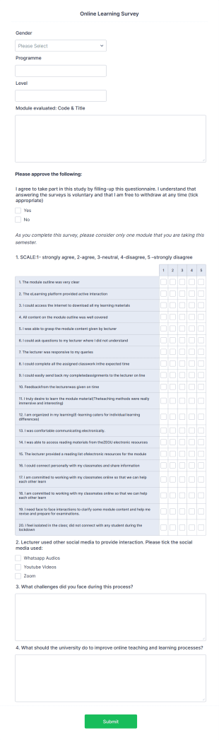 Online Learning Survey Form Template