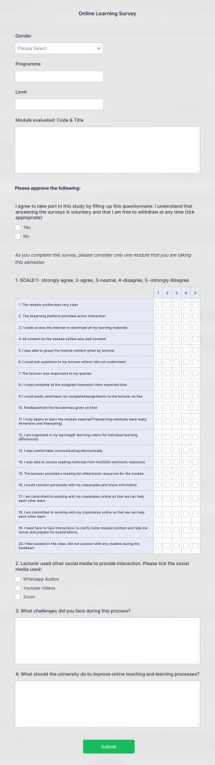 Online Learning Survey Form Template