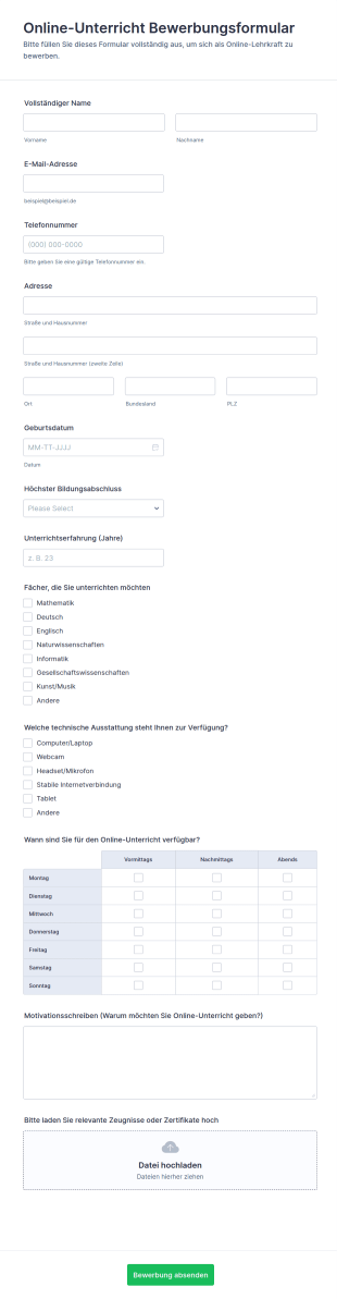 Online Lehrerantragsformular