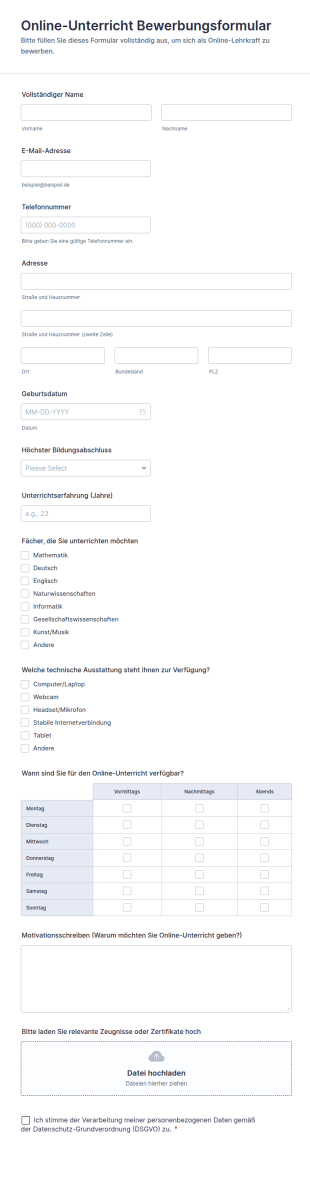 Online Lehrerantragsformular
