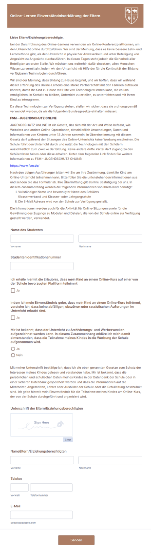 Online Lernen Einverständniserklärung Der Eltern