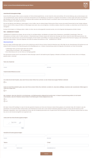 Online Lernen Einverständniserklärung Der Eltern