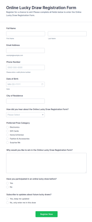 Online Lucky Draw Registration Form Template