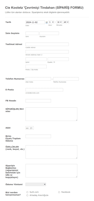 Online Mağaza Sipariş Form Template