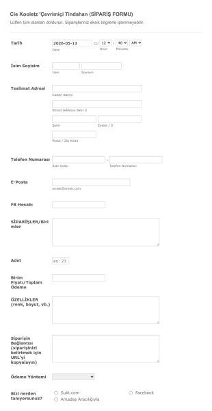 Online Mağaza Sipariş Form Şablonu