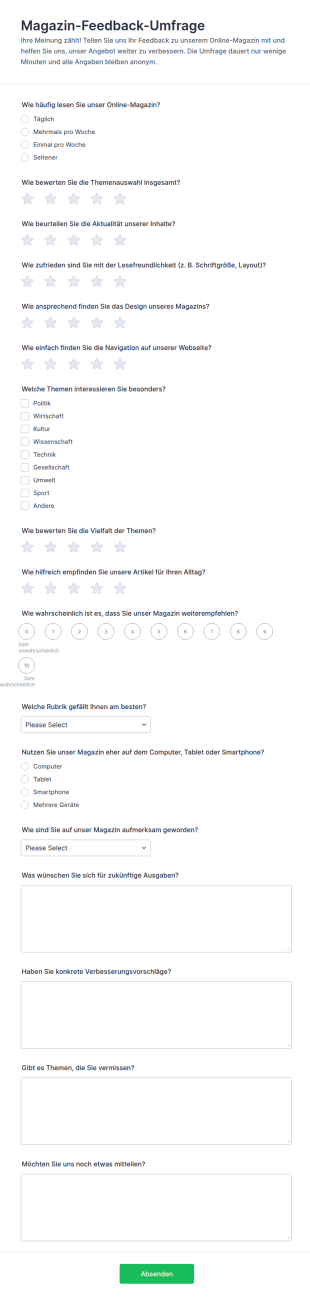 Online Magazin Feedback Umfrage