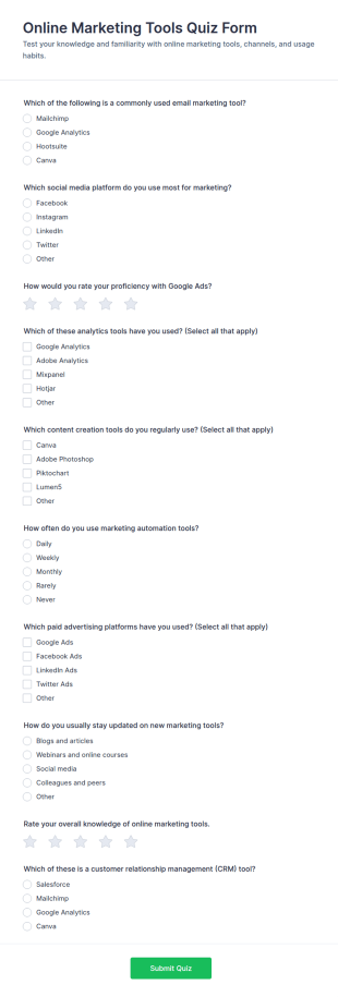 Online Marketing Tools Quiz Form Template