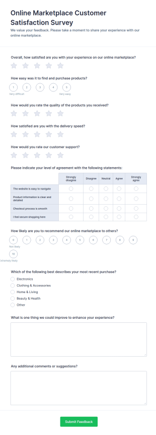 Online Marketplace Customer Satisfaction Survey Form Template