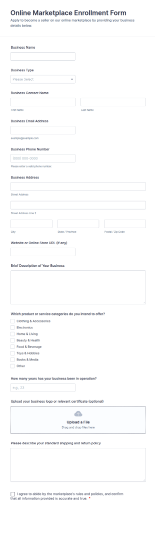 Online Marketplace Enrollment Form Template